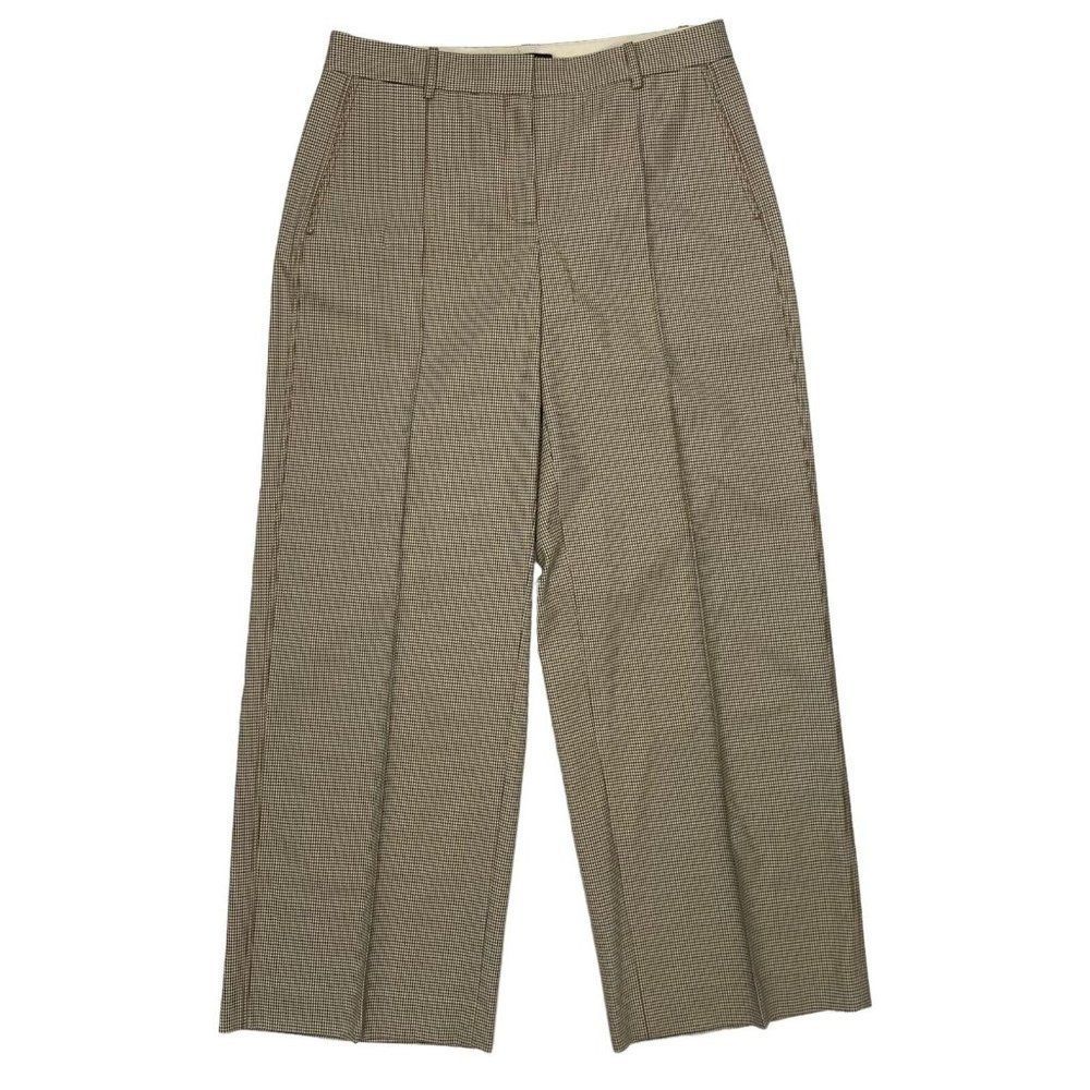 Lafayette 148 High-Rise Wide Leg Houndstooth Plaid Tan Green Dress Pants Size 8